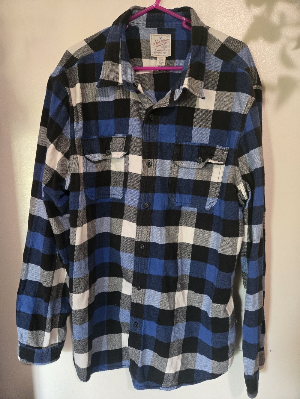 American Eagle Outfitters Heritage XXXL Blue Black Plaid Flannel Shirt